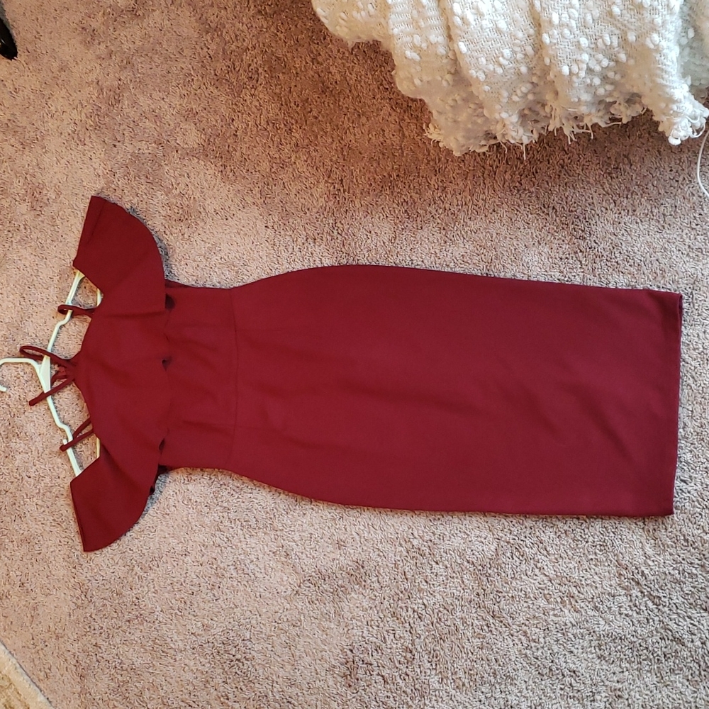 Burgundy wine dress straps and off shoulder